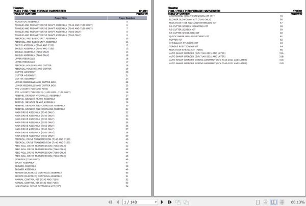 Hesston Forage Harvester 7140 7150 7160 Parts Catalog 1714781 1