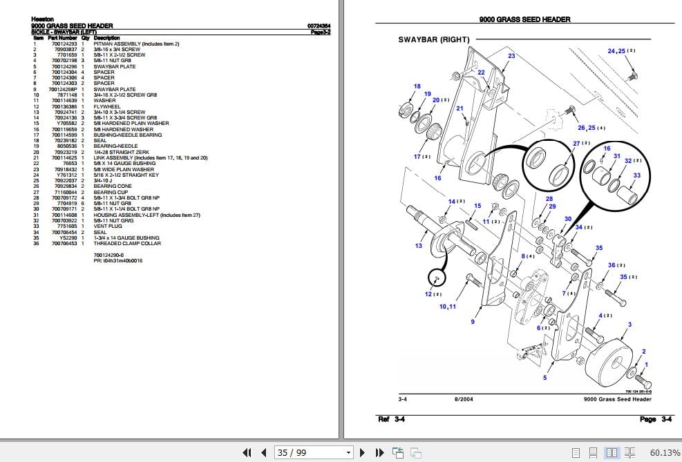 Hesston Grass Seed Header 9000 Parts Catalog 00724354 2
