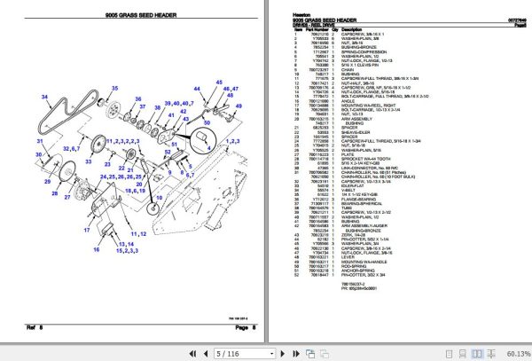 Hesston Grass Seed Header 9005 Parts Catalog 00727649 2