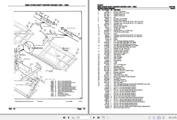 Hesston Hydro Shift Draper Header 65SD Parts Catalog 00701053 3