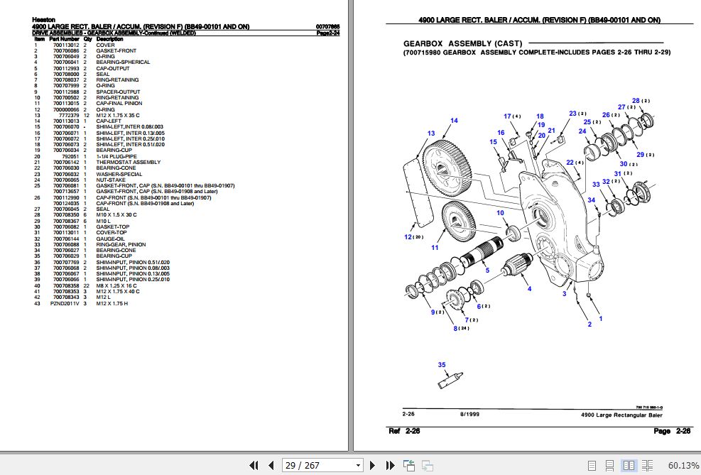 Hesston Large Rect. Baler 4900 Parts Catalog 00707865 2