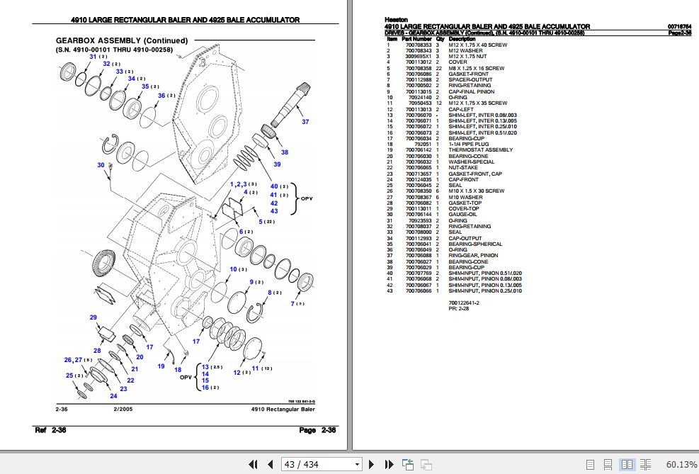 Hesston Large Rectangular Baler 4910 Bale Accumulator 4925 Parts Catalog 00716754 2