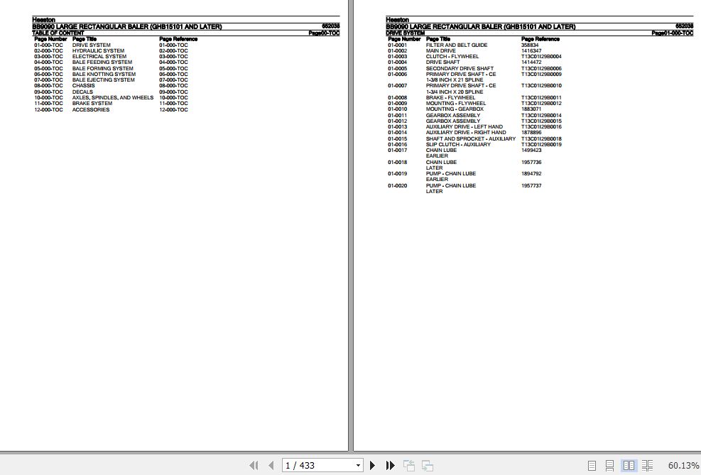 Hesston Large Rectangular Baler BB9090 Parts Catalog 652038 1