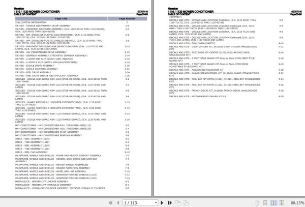Hesston Mower Conditioner 1110 1120 Parts Catalog 00707110 1