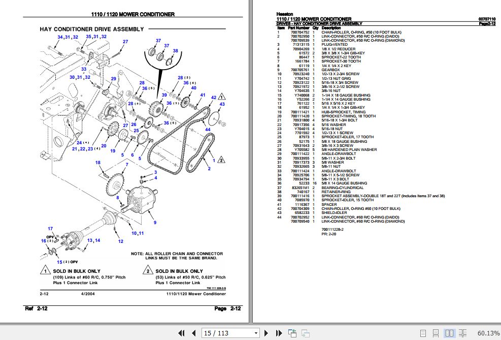Hesston Mower Conditioner 1110 1120 Parts Catalog 00707110 2