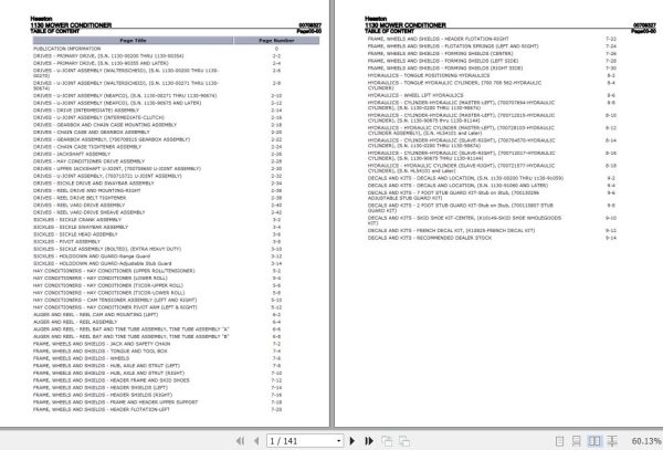 Hesston Mower Conditioner 1130 Parts Catalog 00709327 1