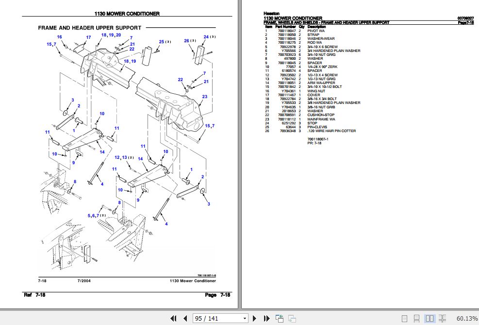 Hesston Mower Conditioner 1130 Parts Catalog 00709327 2