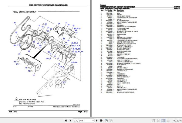 Hesston Mower Conditioner 1160 Center Pivot Parts Catalog 00707603 2