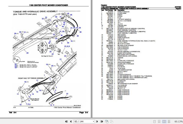 Hesston Mower Conditioner 1160 Center Pivot Parts Catalog 00707603 3