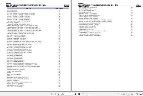 Hesston PT Forage Harvester 2000 100 2000 150 Parts Catalog 00701478 1