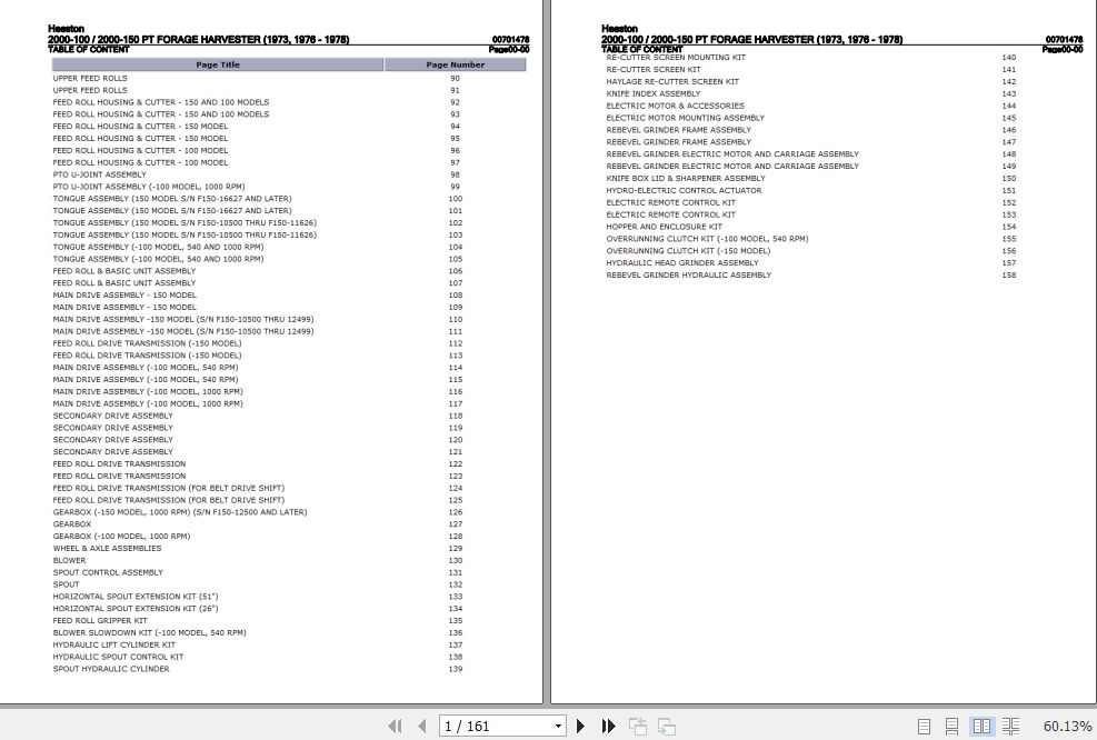 Hesston PT Forage Harvester 2000 100 2000 150 Parts Catalog 00701478 1