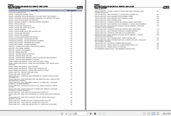 Hesston Rectangular Baler 4570 Parts Catalog 00728763 1