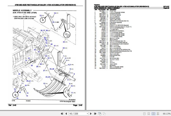 Hesston Rectangular Baler 4755 MID SIZE Accumulator 4720 Parts Catalog 00714197 2