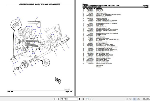 Hesston Rectangular Baler 4760 Bale Accumulator 4720 Parts Catalog 00720625 2