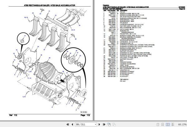 Hesston Rectangular Baler 4760 Bale Accumulator 4720 Parts Catalog 00720625 3