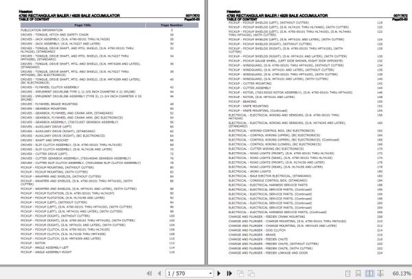 Hesston Rectangular Baler 4790 Bale Accumulator 4925 Parts Catalog 00717572 1