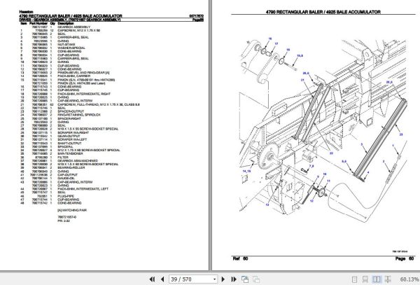 Hesston Rectangular Baler 4790 Bale Accumulator 4925 Parts Catalog 00717572 2