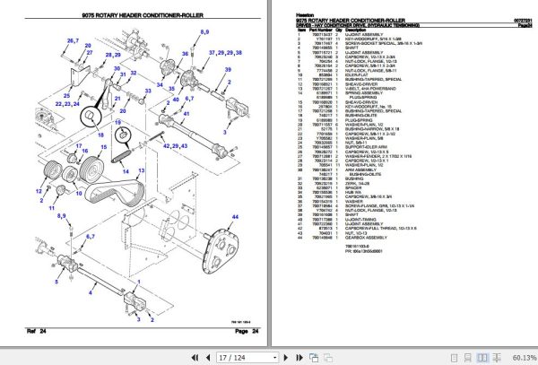 Hesston Rotary Header Conditioner Roller 9075 Parts Catalog 00727231 2
