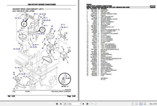Hesston Rotary Mower Conditioner 1360 Parts Catalog 00714176 2