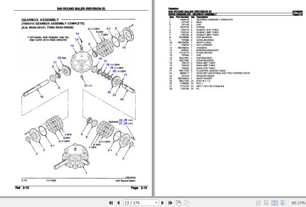 Hesston Round Baler 540 Parts Catalog 00709809 2