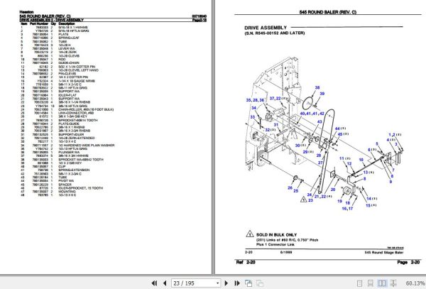 Hesston Round Baler 545 Parts Catalog 00716040 2