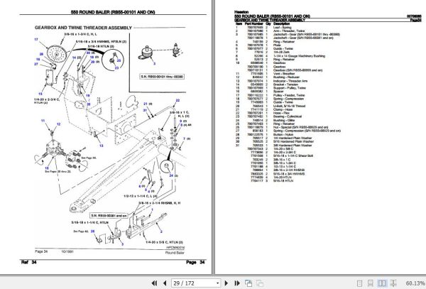 Hesston Round Baler 550 Parts Catalog 00716040 2