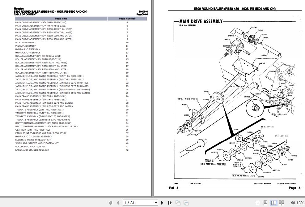 Hesston Round Baler 5800 Parts Catalog 8080640