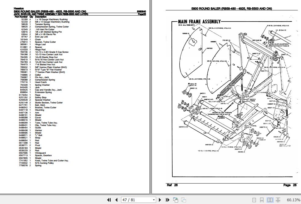 Hesston Round Baler 5800 Parts Catalog 8080640