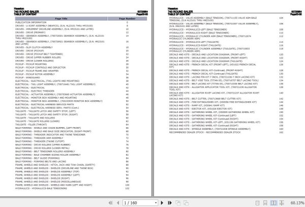 Hesston Round Baler 740 Parts Catalog 00720954 1