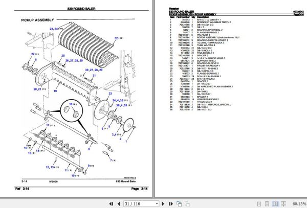 Hesston Round Baler 830 Parts Catalog 00726242 2