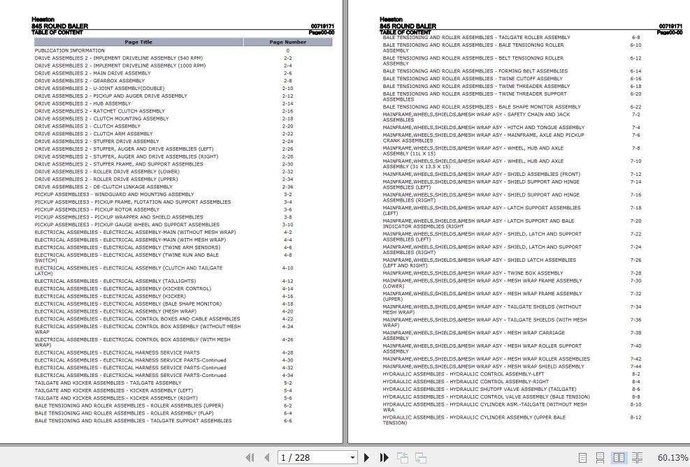 Hesston Round Baler 845 Parts Catalog 00719171 1