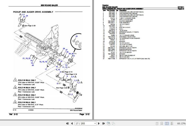 Hesston Round Baler 856 Parts Catalog 00719011 2