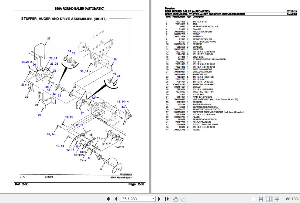 Hesston Round Baler 856A Parts Catalog 00726123
