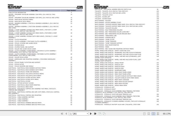 Hesston Round Baler 955 Parts Catalog 00722654 1