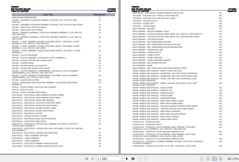 Hesston Round Baler 955 Parts Catalog 00722654 1