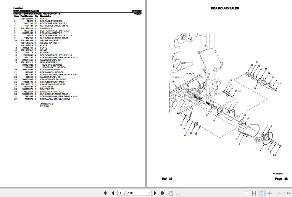 Hesston Round Baler 956A Parts Catalog 00721492