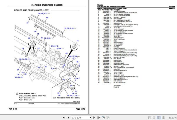 Hesston Round Baler Fixed Chamber 514 Parts Catalog 00710759 2