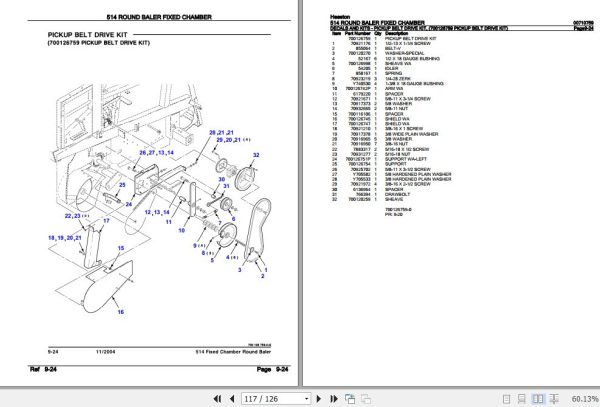 Hesston Round Baler Fixed Chamber 514 Parts Catalog 00710759 3