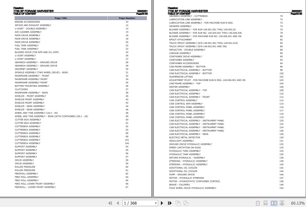 Hesston SP Forage Harvester 7730 Parts Catalog 09900301 1