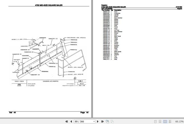 Hesston Square Baler 4700 MID SIZE Parts Catalog 47101300 2