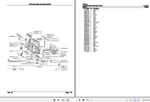 Hesston Square Baler 4700 MID SIZE Parts Catalog 47101300 3