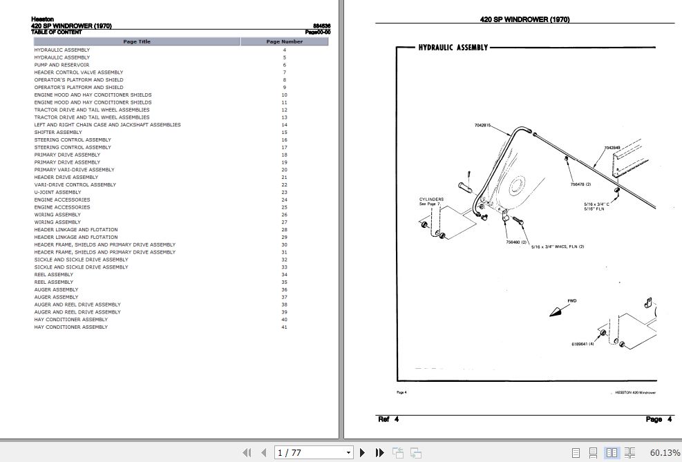 Hesston Windrower 420SP Parts Catalog 884536 1