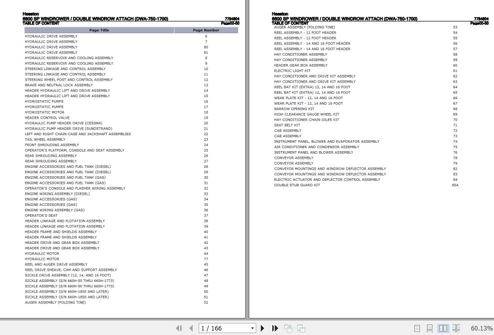 Hesston Windrower 6600SP Double Windrow Attach Parts Catalog 7784804 1