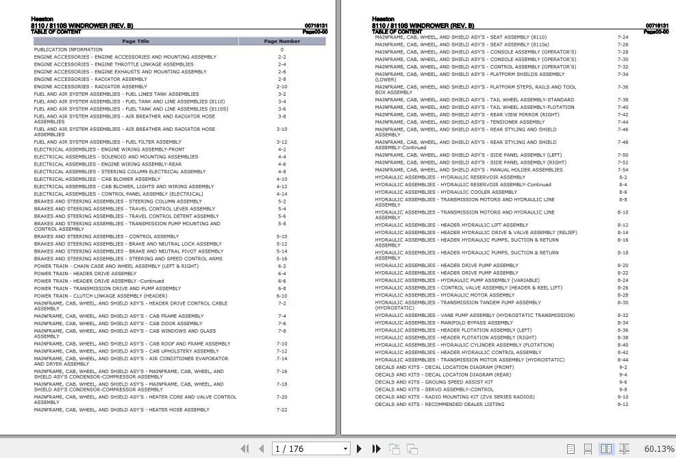 Hesston Windrower 8110 8110S Parts Catalog 00716131 1