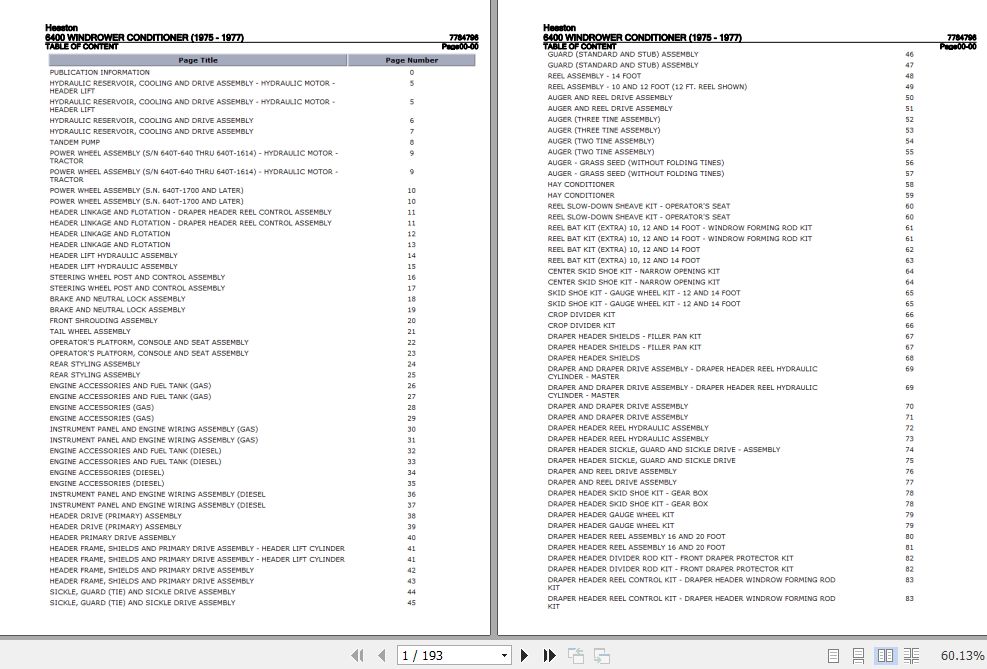 Hesston Windrower Conditioner 6400 Parts Catalog 7784796 1