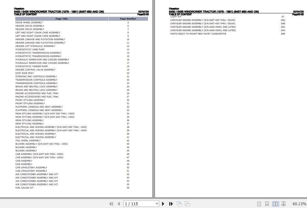 Hesston Windrower Tractor 6450 6455 Parts Catalog 00704720 1