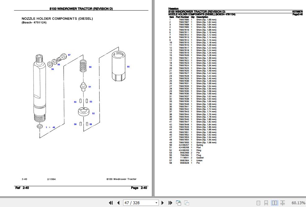 Hesston Windrower Tractor 8100 Parts Catalog 00708879