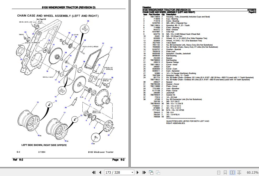 Hesston Windrower Tractor 8100 Parts Catalog 00708879