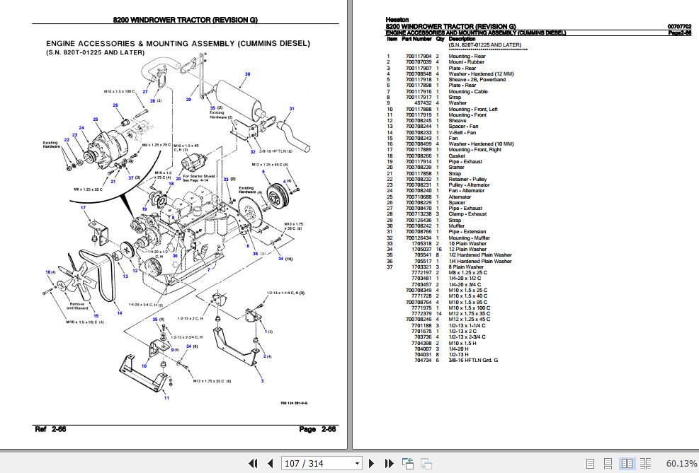 Hesston Windrower Tractor 8200 Parts Catalog 00707702
