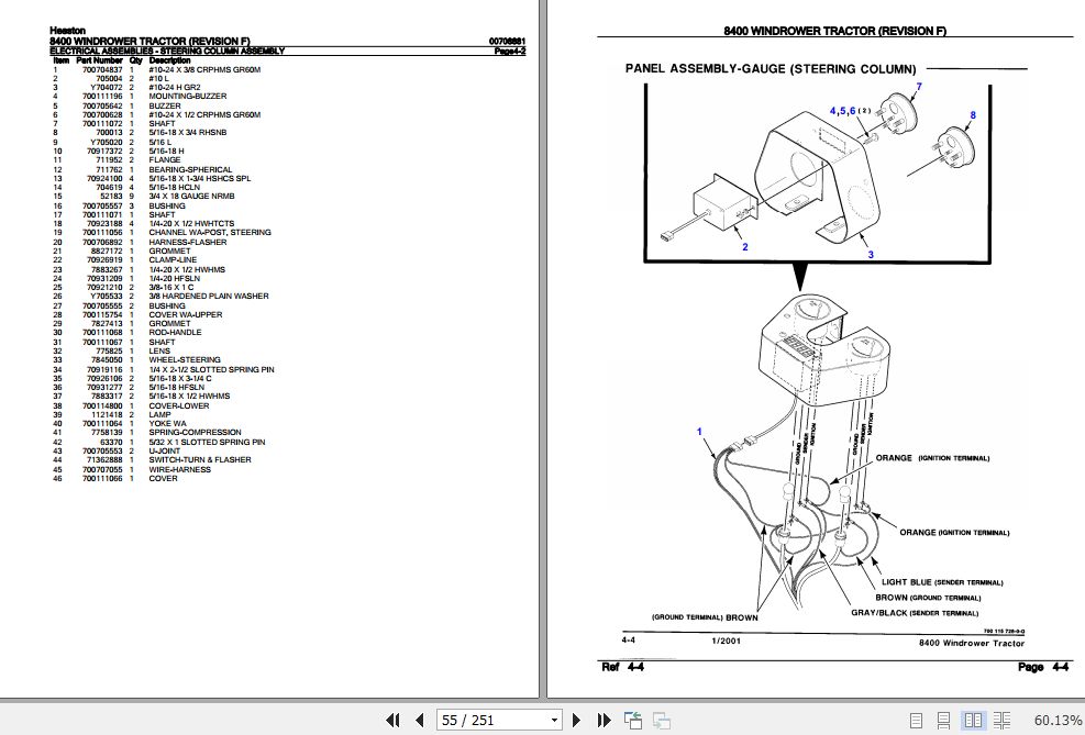 Hesston Windrower Tractor 8400 Parts Catalog 00708881